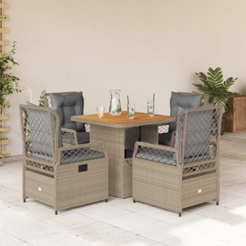 Verderoom Gartenmöbel Set 4 Verstellbare Hochlehner Stühlen mit Verstellbare Tischplatte Garten Sitzgruppe 4 Personen Rattan Gartenmöbel Essgruppe mit Kissen-Beige und Grau-5-tlg Typ 2 von Verderoom