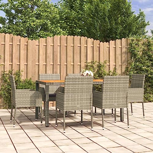 Verderoom Gartenmöbel Set 6 Stühle Mit Tisch, Gartentisch Mit Stühlen, Sitzgruppe Outdoor, Gartenmöbel Set, mit Kissen Grau#2 Poly Rattan 7-TLG von Verderoom