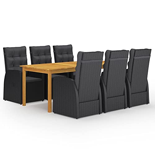 Verderoom Gartenmöbel Set 6 Stühle Mit Tisch, Sitzgruppe Outdoor, Gartentisch Mit Stühlen, Gartenmöbel Set, Schwarz 7-TLG von Verderoom