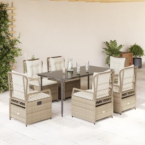 Verderoom Gartenmöbel Set 6 Verstellbare Hochlehner Stühlen mit Tisch Garten Sitzgruppe 6 Personen Verstellbar Gartenmöbel Set 6 Personen Rattan sitzgruppe mit Kissen-Beige und Cremewei?-7-TLG Verderoom Gartenmöbel Set 6 Verstellbare Hochlehner Stühlen mit Tisch Garten Sitzgruppe 6 Personen Verstellbar Gartenmöbel Set 6 Personen Rattan sitzgruppe mit Kissen-Beige und Cremewei?-7-TLG von Verderoom