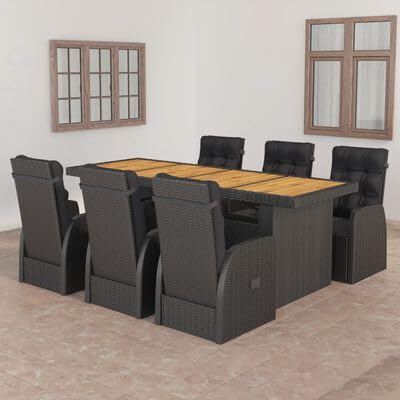 Verderoom Gartenmöbel Set 6 Verstellbare Hochlehner Stühlen mit Tisch Garten Sitzgruppe 6 Personen Verstellbar Gartenmöbel Set Wetterfest Gartengarnitur-Schwarz und Braun-7-tlg Verderoom Gartenmöbel Set 6 Verstellbare Hochlehner Stühlen mit Tisch Garten Sitzgruppe 6 Personen Verstellbar Gartenmöbel Set Wetterfest Gartengarnitur-Schwarz und Braun-7-tlg von Verderoom