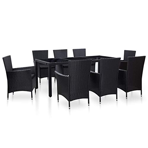Verderoom Gartenmöbel Set 8 Stühle Mit Tisch, Gartenmöbel Set, Gartentisch Mit Stühlen, Sitzgruppe Outdoor, Poly Rattan Schwarz 9-TLG von Verderoom