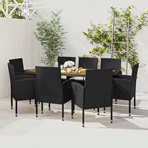 Verderoom Gartenmöbel Set 8 Stühle Mit Tisch, Gartenmöbel Set, Sitzgruppe Outdoor, Gartentisch Mit Stühlen, Poly Rattan Schwarz 9-TLG von Verderoom