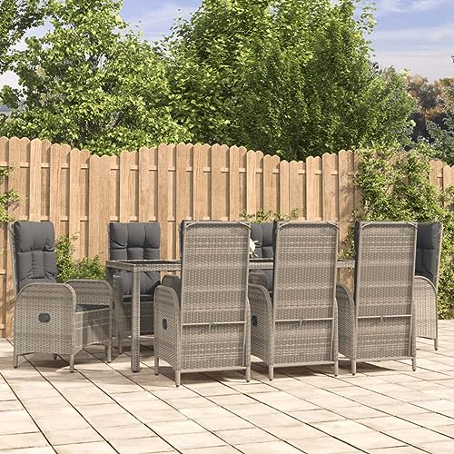 Verderoom Gartenmöbel Set 8 Stühle Mit Tisch, Gartentisch Mit Stühlen, Rattan Sitzgruppe, Verstellbar Garten Essgruppe, mit Kissen Grau 9-TLG von Verderoom