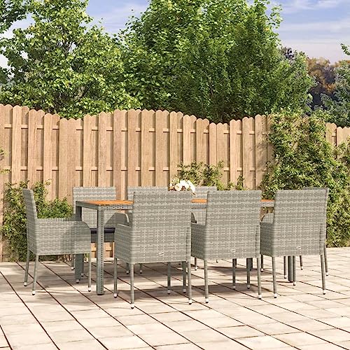 Verderoom Gartenmöbel Set 8 Stühle Mit Tisch, Gartentisch Mit Stühlen, Sitzgruppe Outdoor, Gartenmöbel Set, mit Kissen Grau Poly Rattan 9-TLG von Verderoom