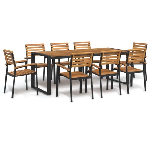 Verderoom Gartenmöbel Set 8 Stühle Mit Tisch, Sitzgruppe Outdoor, Gartentisch Mit Stühlen, Gartenmöbel Set, Massivholz Akazie und Metall 9-TLG von Verderoom