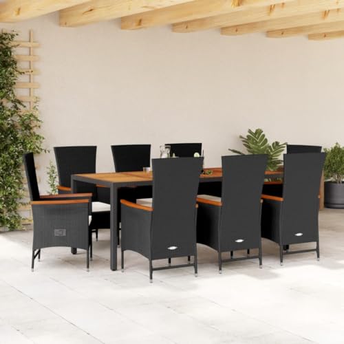Verderoom Gartenmöbel Set 8 Stühle Mit Tisch, Verstellbar Garten Essgruppe, Gartentisch Mit Stühlen, Rattan Sitzgruppe, mit Kissen Schwarz 9-TLG von Verderoom