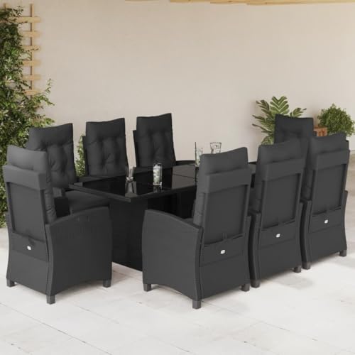Verderoom Gartenmöbel Set 8 Stühle Mit Tisch, Verstellbar Garten Essgruppe, Rattan Sitzgruppe, Sitzgruppe Outdoor, mit Kissen Schwarz 9-TLG von Verderoom