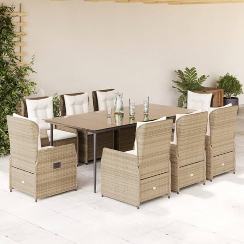 Verderoom Gartenmöbel Set 8 Verstellbare Hochlehner Stühlen mit Tisch Garten Sitzgruppe 8 Personen Gartenmöbel Set Rattan 8 Personen Polyrattan Gartenmöbel Set mit Kissen-Beige und Cremewei?-9-TLG von Verderoom