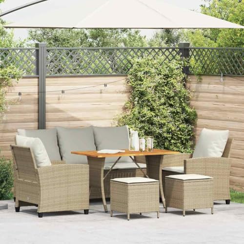 Verderoom Gartensofa Balkonsofa Lounge Sofa Outdoor Rattan Gartenmöbel Set Sitzgruppe für Garten Terrasse Rattansofa Terrassenmöbel-Beige und Grau-6-tlg von Verderoom