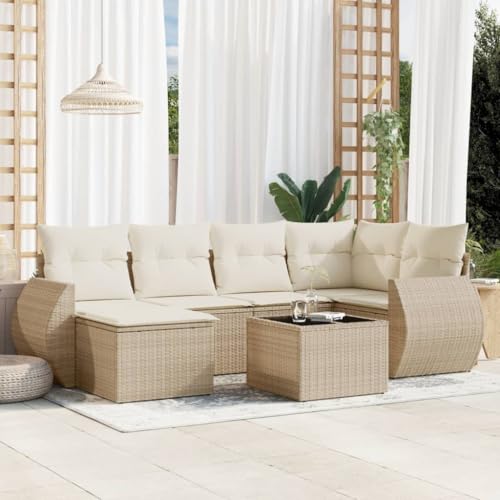 Verderoom Polyrattan Lounge mit Stauraum Rattan Gartenmöbel Set Gartenlounge Balkon Lounge Gartenmöbel Set wetterfest Sitzgruppe für Garten Terrasse und Balkon-Beige und Creme-7-tlg Typ 3 von Verderoom