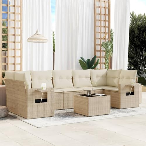 Verderoom Polyrattan Lounge mit Stauraum Rattan Gartenmöbel Set Gartenlounge Balkon Lounge Gartenmöbel Set wetterfest Sitzgruppe für Garten Terrasse und Balkon-Beige und Creme-8-tlg Typ 2 von Verderoom