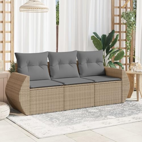 Verderoom Polyrattan Lounge mit Stauraum Rattan Gartenmöbel Set Gartenlounge Balkon Lounge Gartenmöbel Set wetterfest Sitzgruppe für Garten Terrasse und Balkon-Beige und Grau-3-tlg von Verderoom