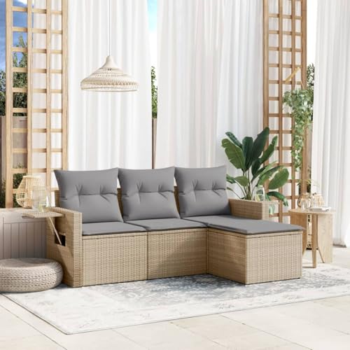 Verderoom Polyrattan Lounge mit Stauraum Rattan Gartenmöbel Set Gartenlounge Balkon Lounge Gartenmöbel Set wetterfest Sitzgruppe für Garten Terrasse und Balkon-Beige und Grau-4-tlg Typ 2 von Verderoom