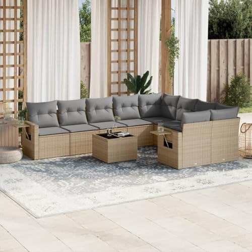 Verderoom Polyrattan Lounge mit Stauraum Rattan Gartenmöbel Set Gartenlounge Balkon Lounge Gartenmöbel Set wetterfest Sitzgruppe für Garten Terrasse und Balkon-Beige und Hellgrau-10-tlg Typ 4 von Verderoom