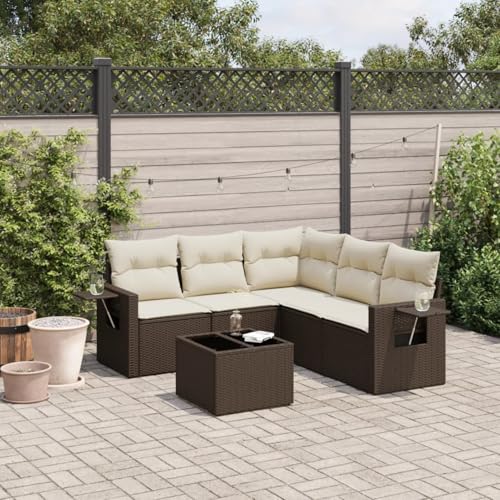 Verderoom Polyrattan Lounge mit Stauraum Rattan Gartenmöbel Set Gartenlounge Balkon Lounge Gartenmöbel Set wetterfest Sitzgruppe für Garten Terrasse und Balkon-Braun und Creme-6-tlg Typ 4 von Verderoom