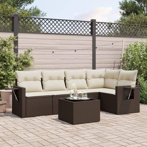 Verderoom Polyrattan Lounge mit Stauraum Rattan Gartenmöbel Set Gartenlounge Balkon Lounge Gartenmöbel Set wetterfest Sitzgruppe für Garten Terrasse und Balkon-Braun und Creme-6-tlg Typ 5 von Verderoom