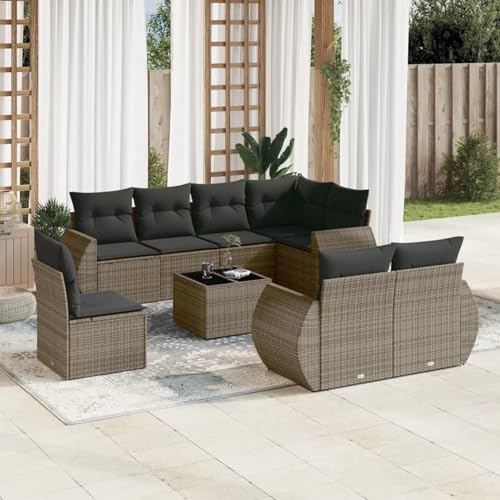 Verderoom Polyrattan Lounge mit Stauraum Rattan Gartenmöbel Set Gartenlounge Balkon Lounge Gartenmöbel Set wetterfest Sitzgruppe für Garten Terrasse und Balkon-Grau-9-tlg Typ 2 von Verderoom