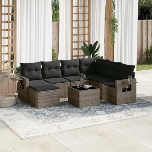 Verderoom Polyrattan Lounge mit Stauraum Rattan Gartenmöbel Set Gartenlounge Balkon Lounge Gartenmöbel Set wetterfest Sitzgruppe für Garten Terrasse und Balkon-Grau und Dunkelgrau-8-tlg von Verderoom