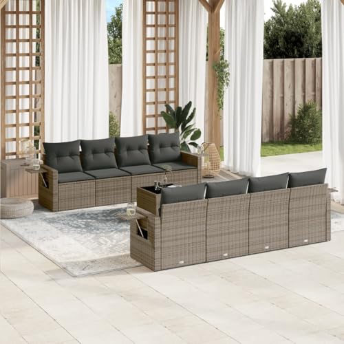 Verderoom Polyrattan Lounge mit Stauraum Rattan Gartenmöbel Set Gartenlounge Balkon Lounge Gartenmöbel Set wetterfest Sitzgruppe für Garten Terrasse und Balkon-Grau und Dunkelgrau-9-tlg Typ 3 von Verderoom