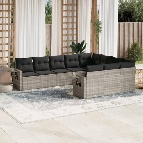 Verderoom Polyrattan Lounge mit Stauraum Rattan Gartenmöbel Set Gartenlounge Balkon Lounge Gartenmöbel Set wetterfest Sitzgruppe für Garten Terrasse und Balkon-Hellgrau-10-tlg Typ 2 von Verderoom