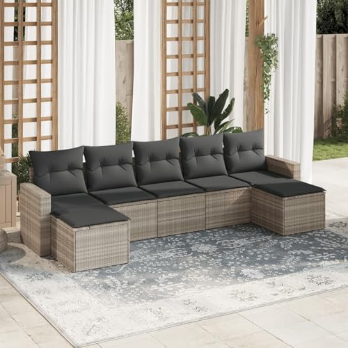 Verderoom Polyrattan Lounge mit Stauraum Rattan Gartenmöbel Set Gartenlounge Balkon Lounge Gartenmöbel Set wetterfest Sitzgruppe für Garten Terrasse und Balkon-Hellgrau-7-tlg von Verderoom