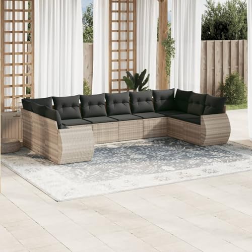 Verderoom Polyrattan Lounge mit Stauraum Rattan Gartenmöbel Set Gartenlounge Balkon Lounge Gartenmöbel Set wetterfest Sitzgruppe für Garten Terrasse und Balkon-Hellgrau und Dunkelgrau-10-tlg Typ 3 von Verderoom