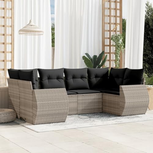 Verderoom Polyrattan Lounge mit Stauraum Rattan Gartenmöbel Set Gartenlounge Balkon Lounge Gartenmöbel Set wetterfest Sitzgruppe für Garten Terrasse und Balkon-Hellgrau und Dunkelgrau-6-tlg Typ 2 von Verderoom