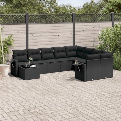 Verderoom Polyrattan Lounge mit Stauraum Rattan Gartenmöbel Set Gartenlounge Balkon Lounge Gartenmöbel Set wetterfest Sitzgruppe für Garten Terrasse und Balkon-Schwarz-10-tlg Typ 4 von Verderoom