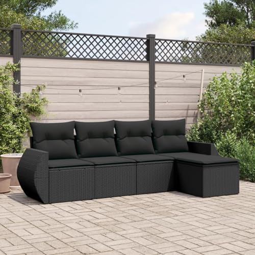 Verderoom Polyrattan Lounge mit Stauraum Rattan Gartenmöbel Set Gartenlounge Balkon Lounge Gartenmöbel Set wetterfest Sitzgruppe für Garten Terrasse und Balkon-Schwarz-5-tlg von Verderoom
