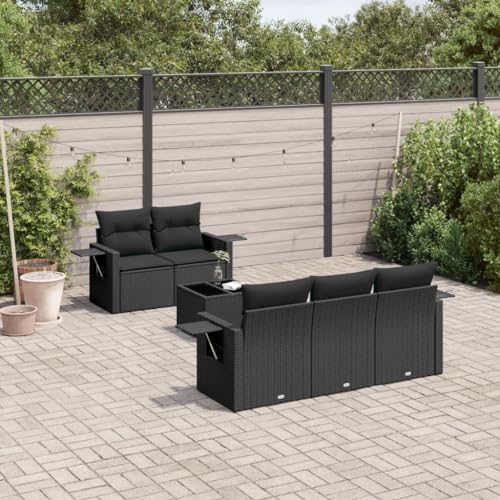 Verderoom Polyrattan Lounge mit Stauraum Rattan Gartenmöbel Set Gartenlounge Balkon Lounge Gartenmöbel Set wetterfest Sitzgruppe für Garten Terrasse und Balkon-Schwarz-6-tlg Typ 8 von Verderoom