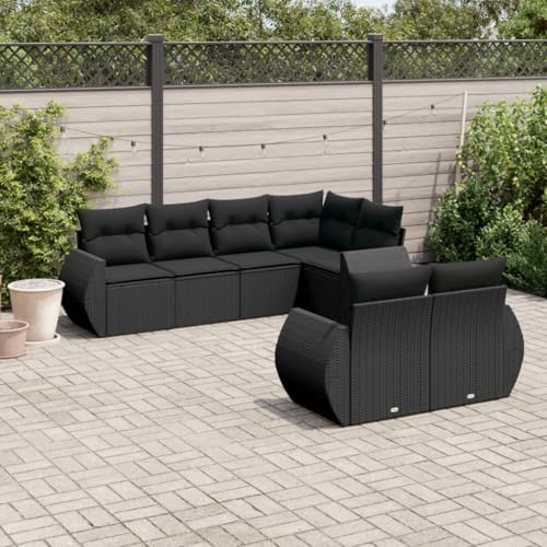 Verderoom Polyrattan Lounge mit Stauraum Rattan Gartenmöbel Set Gartenlounge Balkon Lounge Gartenmöbel Set wetterfest Sitzgruppe für Garten Terrasse und Balkon-Schwarz-7-tlg Typ 4 von Verderoom