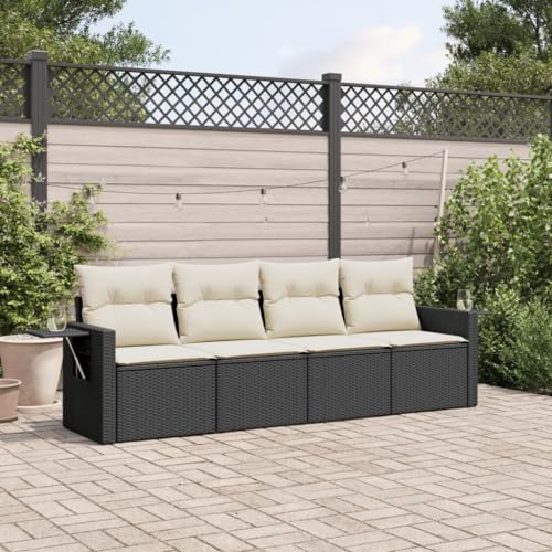 Verderoom Polyrattan Lounge mit Stauraum Rattan Gartenmöbel Set Gartenlounge Balkon Lounge Gartenmöbel Set wetterfest Sitzgruppe für Garten Terrasse und Balkon-Schwarz und Creme-4-tlg von Verderoom