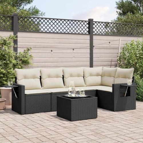 Verderoom Polyrattan Lounge mit Stauraum Rattan Gartenmöbel Set Gartenlounge Balkon Lounge Gartenmöbel Set wetterfest Sitzgruppe für Garten Terrasse und Balkon-Schwarz und Creme-6-tlg Typ 2 von Verderoom