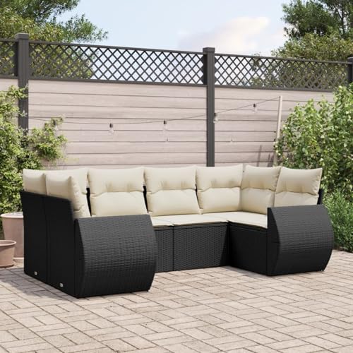 Verderoom Polyrattan Lounge mit Stauraum Rattan Gartenmöbel Set Gartenlounge Balkon Lounge Gartenmöbel Set wetterfest Sitzgruppe für Garten Terrasse und Balkon-Schwarz und Creme-6-tlg Typ 5 von Verderoom