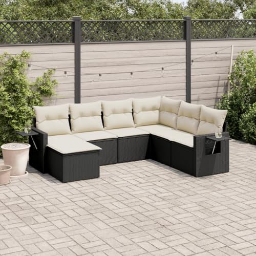 Verderoom Polyrattan Lounge mit Stauraum Rattan Gartenmöbel Set Gartenlounge Balkon Lounge Gartenmöbel Set wetterfest Sitzgruppe für Garten Terrasse und Balkon-Schwarz und Creme-7-tlg Typ 2 von Verderoom