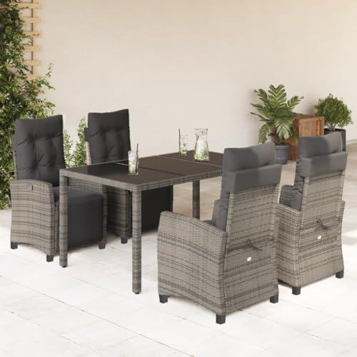 Verderoom Rattan Gartenmöbel Set 4 Personen, Verstellbar Garten Essgruppe, Rattan Sitzgruppe, Sitzgruppe Outdoor, mit Kissen Grau 5-TLG von Verderoom