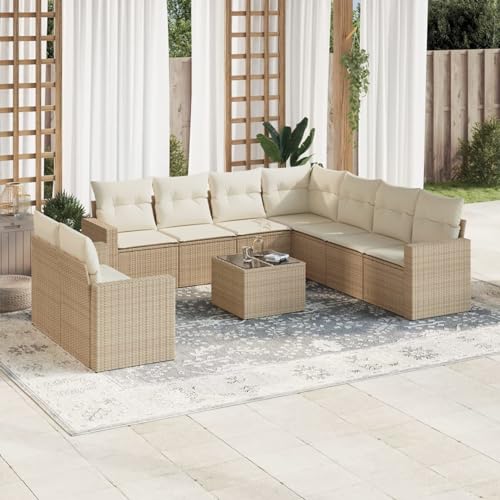 Verderoom Rattan Gartenmöbel Set mit Stauraum Polyrattan Lounge Balkon Lounge Sitzgruppe Outdoor Gartensofa Ecksofa Rattansofa Balkonmöbel-Beige und Creme-10-tlg Typ 3 von Verderoom
