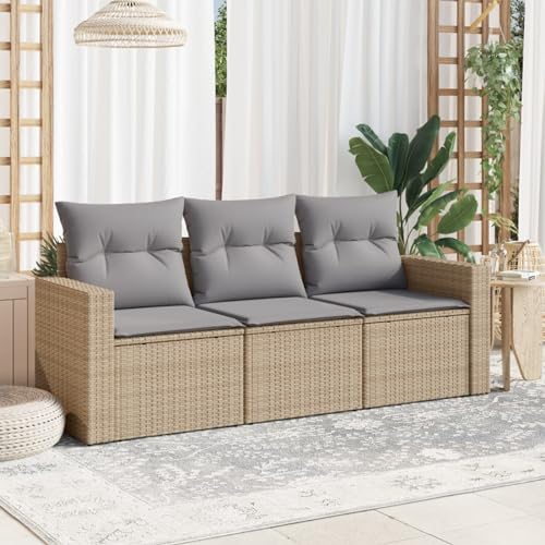 Verderoom Rattan Gartenmöbel Set mit Stauraum Polyrattan Lounge Balkon Lounge Sitzgruppe Outdoor Gartensofa Ecksofa Rattansofa Balkonmöbel-Beige und Grau-3-tlg von Verderoom