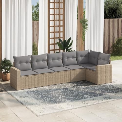 Verderoom Rattan Gartenmöbel Set mit Stauraum Polyrattan Lounge Balkon Lounge Sitzgruppe Outdoor Gartensofa Ecksofa Rattansofa Balkonmöbel-Beige und Grau-6-tlg Typ 3 von Verderoom