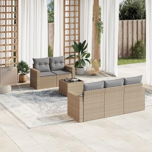 Verderoom Rattan Gartenmöbel Set mit Stauraum Polyrattan Lounge Balkon Lounge Sitzgruppe Outdoor Gartensofa Ecksofa Rattansofa Balkonmöbel-Beige und Grau-6-tlg Typ 7 von Verderoom