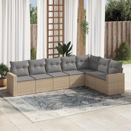 Verderoom Rattan Gartenmöbel Set mit Stauraum Polyrattan Lounge Balkon Lounge Sitzgruppe Outdoor Gartensofa Ecksofa Rattansofa Balkonmöbel-Beige und Grau-7-tlg Typ 7 von Verderoom