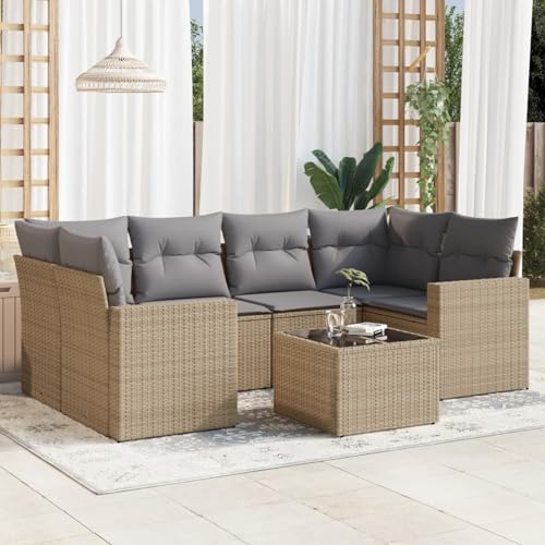 Verderoom Rattan Gartenmöbel Set mit Stauraum Polyrattan Lounge Balkon Lounge Sitzgruppe Outdoor Gartensofa Ecksofa Rattansofa Balkonmöbel-Beige und Grau-7-tlg Typ 9 von Verderoom