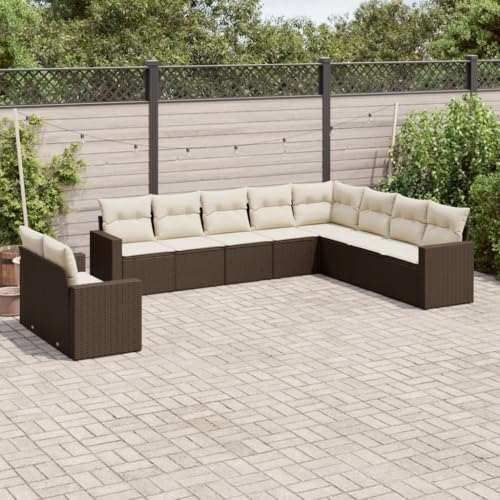 Verderoom Rattan Gartenmöbel Set mit Stauraum Polyrattan Lounge Balkon Lounge Sitzgruppe Outdoor Gartensofa Ecksofa Rattansofa Balkonmöbel-Braun und Creme-10-tlg Typ 2 von Verderoom