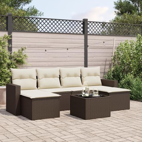 Verderoom Rattan Gartenmöbel Set mit Stauraum Polyrattan Lounge Balkon Lounge Sitzgruppe Outdoor Gartensofa Ecksofa Rattansofa Balkonmöbel-Braun und Creme-7-tlg Typ 5 von Verderoom