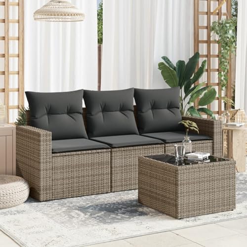 Verderoom Rattan Gartenmöbel Set mit Stauraum Polyrattan Lounge Balkon Lounge Sitzgruppe Outdoor Gartensofa Ecksofa Rattansofa Balkonmöbel-Grau-4-tlg von Verderoom
