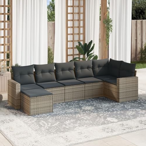 Verderoom Rattan Gartenmöbel Set mit Stauraum Polyrattan Lounge Balkon Lounge Sitzgruppe Outdoor Gartensofa Ecksofa Rattansofa Balkonmöbel-Grau-7-tlg Typ 2 von Verderoom