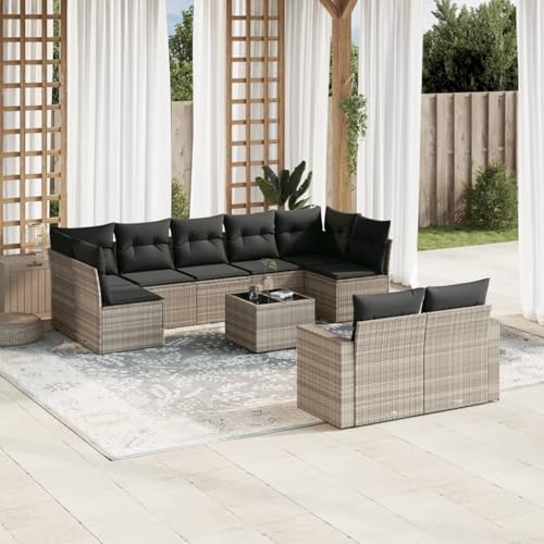 Verderoom Rattan Gartenmöbel Set mit Stauraum Polyrattan Lounge Balkon Lounge Sitzgruppe Outdoor Gartensofa Ecksofa Rattansofa Balkonmöbel-Hellgrau-10-tlg Typ 2 von Verderoom