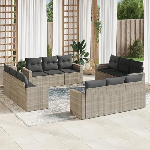 Verderoom Rattan Gartenmöbel Set mit Stauraum Polyrattan Lounge Balkon Lounge Sitzgruppe Outdoor Gartensofa Ecksofa Rattansofa Balkonmöbel-Hellgrau-12-tlg Typ 2 von Verderoom