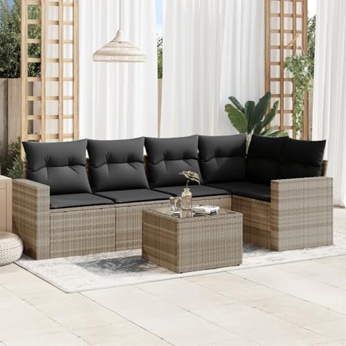 Verderoom Rattan Gartenmöbel Set mit Stauraum Polyrattan Lounge Balkon Lounge Sitzgruppe Outdoor Gartensofa Ecksofa Rattansofa Balkonmöbel-Hellgrau-6-tlg Typ 3 von Verderoom